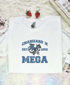 Charizard X Mega Embroidered Shirt, Pokemon Embroidered Hoodie, Anime Embroidered Sweatshirt (2)