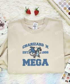 Charizard X Mega Embroidered Shirt, Pokemon Embroidered Hoodie, Anime Embroidered Sweatshirt (3)