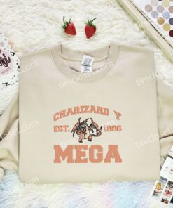 Charizard X Mega Embroidered Shirt, Pokemon Embroidered Hoodie, Anime Embroidered Sweatshirt (1)