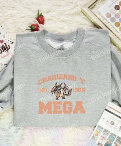 Charizard X Mega Embroidered Shirt, Pokemon Embroidered Hoodie, Anime Embroidered Sweatshirt (2)