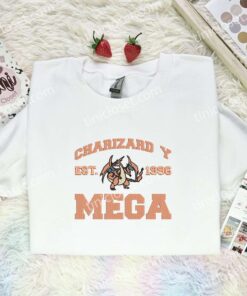 Charizard X Mega Embroidered Shirt, Pokemon Embroidered Hoodie, Anime Embroidered Sweatshirt (3)
