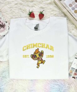 Chimchar Embroidered Shirt, Pokemon Embroidered Hoodie, Anime Embroidered Sweatshirt (1)