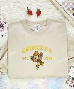 Chimchar Embroidered Shirt, Pokemon Embroidered Hoodie, Anime Embroidered Sweatshirt (2)