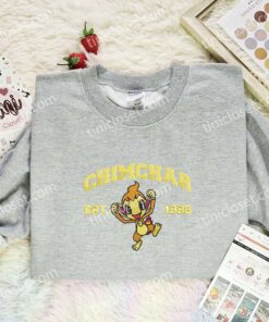 Chimchar Embroidered Shirt, Pokemon Embroidered Hoodie, Anime Embroidered Sweatshirt (3)