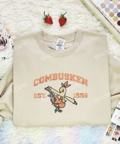 Combusken Embroidered Shirt, Pokemon Embroidered Hoodie, Anime Embroidered Sweatshirt