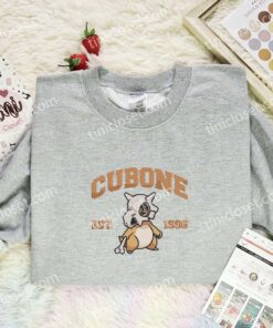 Cubone Embroidered Shirt, Pokemon Embroidered Hoodie, Anime Embroidered Sweatshirt (1)