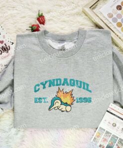 Cyndaquil Embroidered Shirt, Pokemon Embroidered Hoodie, Anime Embroidered Sweatshirt (1)
