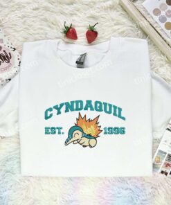 Cyndaquil Embroidered Shirt, Pokemon Embroidered Hoodie, Anime Embroidered Sweatshirt