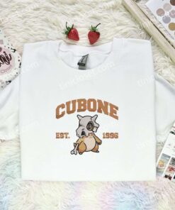 Cubone Embroidered Shirt, Pokemon Embroidered Hoodie, Anime Embroidered Sweatshirt