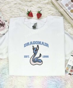 Dragonair Embroidered Shirt, Pokemon Embroidered Hoodie, Anime Embroidered Sweatshirt