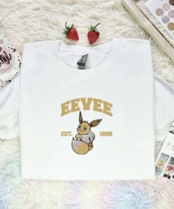 Eevee Embroidered Shirt, Pokemon Embroidered Hoodie, Anime Embroidered Sweatshirt (1)
