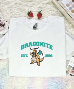 Dragonite Embroidered Shirt, Pokemon Embroidered Hoodie, Anime Embroidered Sweatshirt (1)