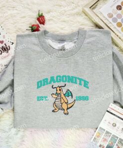 Dragonite Embroidered Shirt, Pokemon Embroidered Hoodie, Anime Embroidered Sweatshirt (3)
