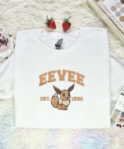 Eevee Embroidered Shirt, Pokemon Embroidered Hoodie, Anime Embroidered Sweatshirt