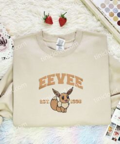 Eevee Embroidered Shirt, Pokemon Embroidered Hoodie, Anime Embroidered Sweatshirt (2)