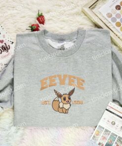 Eevee Embroidered Shirt, Pokemon Embroidered Hoodie, Anime Embroidered Sweatshirt (3)