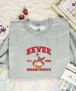 Eevee Gigantamax Embroidered Shirt, Pokemon Embroidered Hoodie, Anime Embroidered Sweatshirt (1)