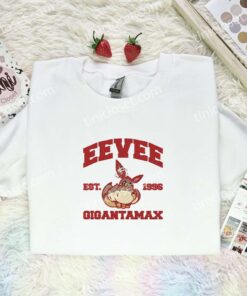Eevee Gigantamax Embroidered Shirt, Pokemon Embroidered Hoodie, Anime Embroidered Sweatshirt