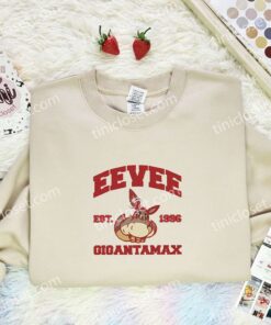 Eevee Gigantamax Embroidered Shirt, Pokemon Embroidered Hoodie, Anime Embroidered Sweatshirt (3)