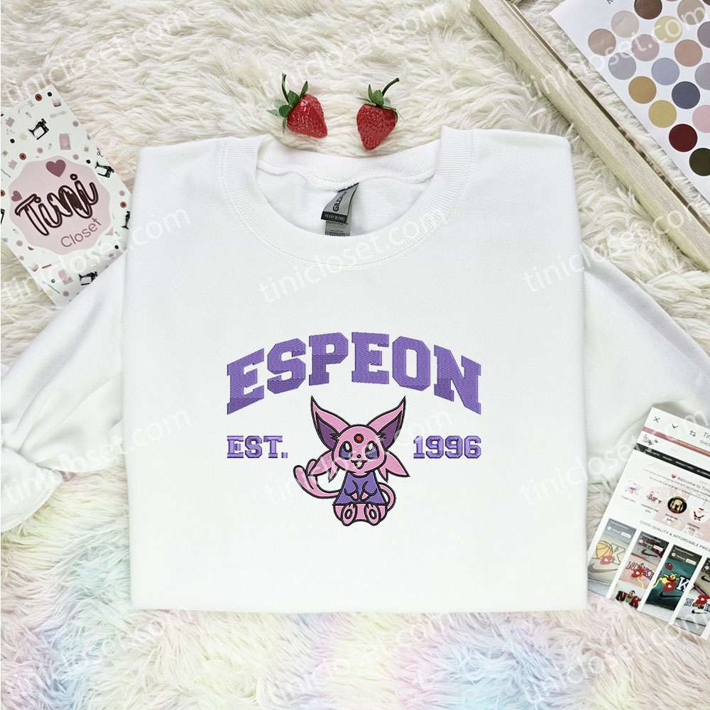 Espeon Embroidered Shirt, Pokemon Embroidered Hoodie, Anime Embroidered Sweatshirt