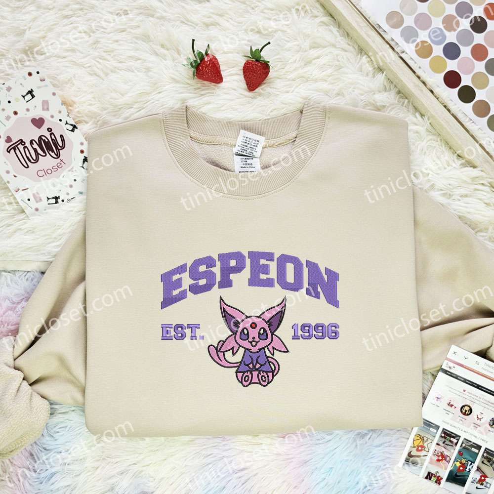 Espeon Embroidered Shirt, Pokemon Embroidered Hoodie, Anime Embroidered Sweatshirt