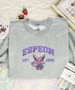 Espeon Embroidered Shirt, Pokemon Embroidered Hoodie, Anime Embroidered Sweatshirt (3)