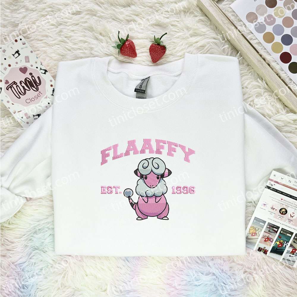 Flaffy Embroidered Shirt, Pokemon Embroidered Hoodie, Anime Embroidered Sweatshirt