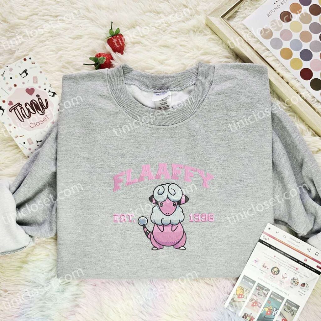 Flaffy Embroidered Shirt, Pokemon Embroidered Hoodie, Anime Embroidered Sweatshirt