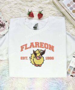 Flareon Embroidered Shirt, Pokemon Embroidered Hoodie, Anime Embroidered Sweatshirt (3)