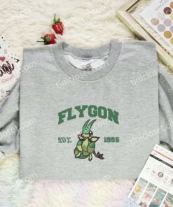 Flygon Embroidered Shirt, Pokemon Embroidered Hoodie, Anime Embroidered Sweatshirt (1)