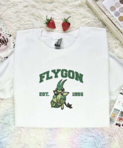 Flygon Embroidered Shirt, Pokemon Embroidered Hoodie, Anime Embroidered Sweatshirt