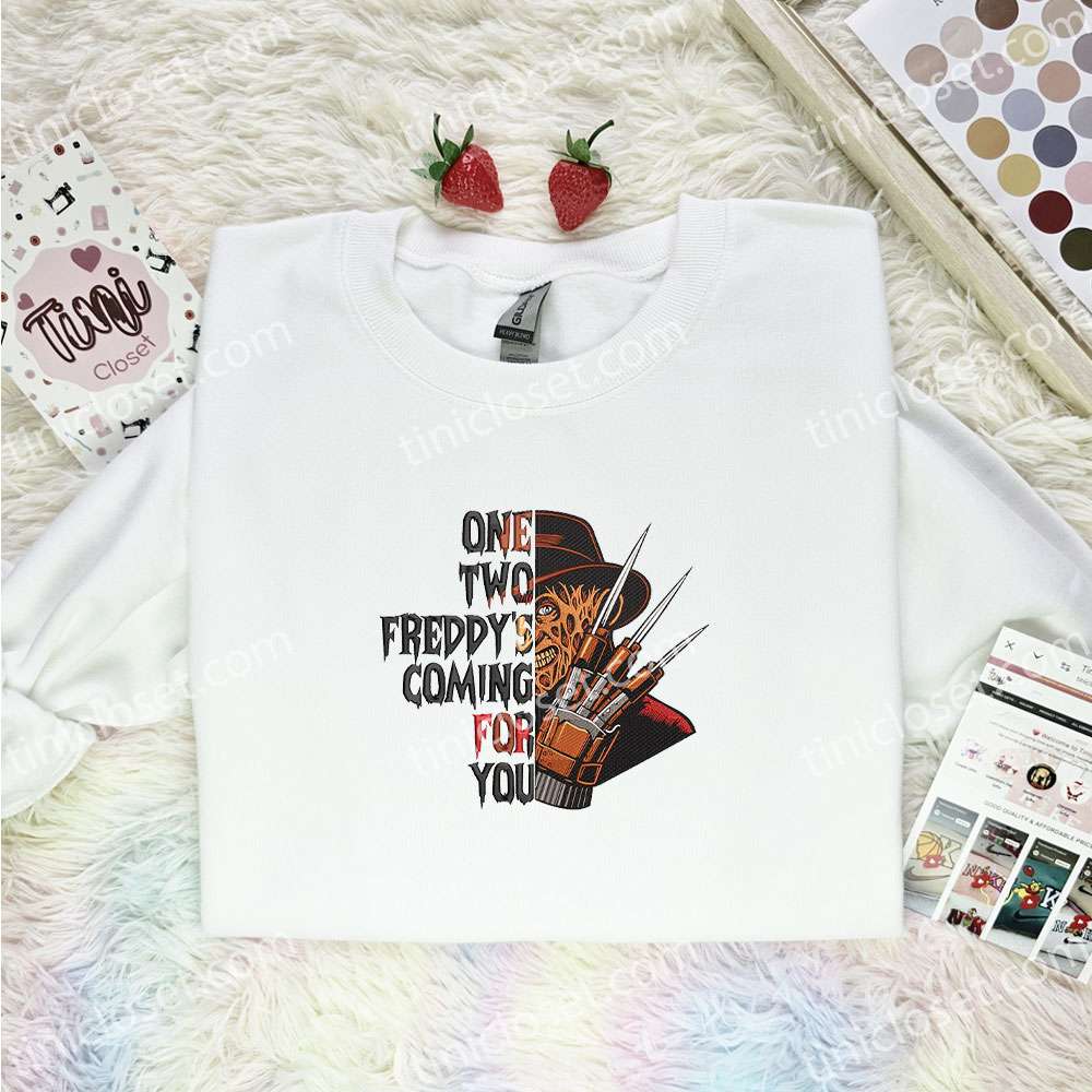 Freddy Krueger Embroidered Shirt, Horror Movie Embroidered Hoodie, Halloween Embroidered T-Shirt