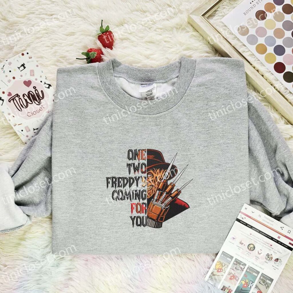 Freddy Krueger Embroidered Shirt, Horror Movie Embroidered Hoodie, Halloween Embroidered T-Shirt