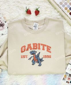 Gabite Embroidered Shirt, Pokemon Embroidered Hoodie, Anime Embroidered Sweatshirt