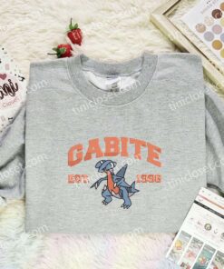 Gabite Embroidered Shirt, Pokemon Embroidered Hoodie, Anime Embroidered Sweatshirt (3)