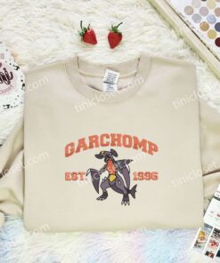Garchomp Embroidered Shirt, Pokemon Embroidered Hoodie, Anime Embroidered Sweatshirt (1)