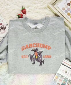 Garchomp Embroidered Shirt, Pokemon Embroidered Hoodie, Anime Embroidered Sweatshirt
