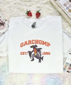 Garchomp Embroidered Shirt, Pokemon Embroidered Hoodie, Anime Embroidered Sweatshirt (3)