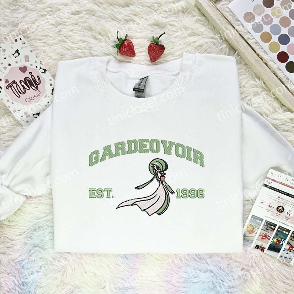 Gardeovoir Embroidered Shirt, Pokemon Embroidered Hoodie, Anime Embroidered Sweatshirt