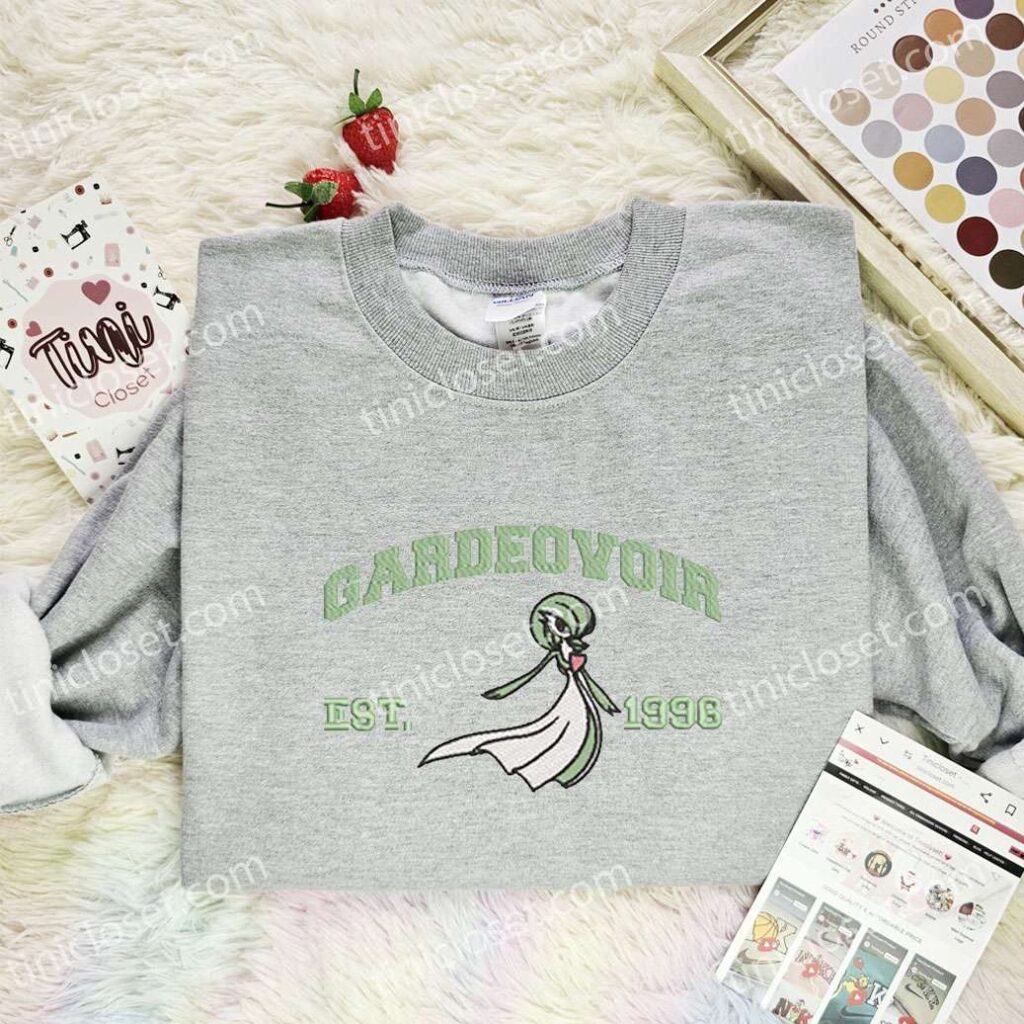 Gardeovoir Embroidered Shirt, Pokemon Embroidered Hoodie, Anime Embroidered Sweatshirt