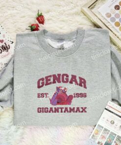 Gengar Embroidered Shirt, Pokemon Embroidered Hoodie, Anime Embroidered Sweatshirt (1)