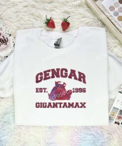 Gengar Embroidered Shirt, Pokemon Embroidered Hoodie, Anime Embroidered Sweatshirt (2)