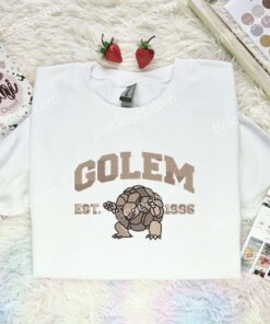 Golem Embroidered Shirt, Pokemon Embroidered Hoodie, Anime Embroidered Sweatshirt (1)