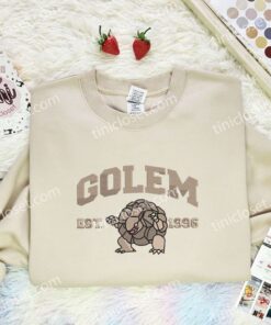 Golem Embroidered Shirt, Pokemon Embroidered Hoodie, Anime Embroidered Sweatshirt