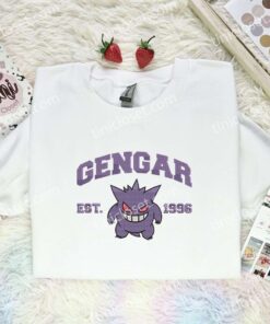 Gengar Embroidered Shirt, Pokemon Embroidered Hoodie, Anime Embroidered Sweatshirt (1)