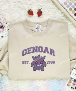 Gengar Embroidered Shirt, Pokemon Embroidered Hoodie, Anime Embroidered Sweatshirt