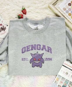 Gengar Embroidered Shirt, Pokemon Embroidered Hoodie, Anime Embroidered Sweatshirt (3)