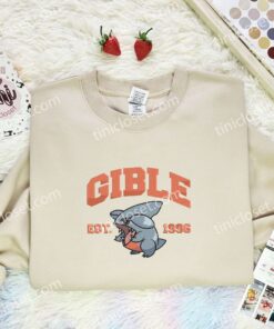 Gible Embroidered Shirt, Pokemon Embroidered Hoodie, Anime Embroidered Sweatshirt