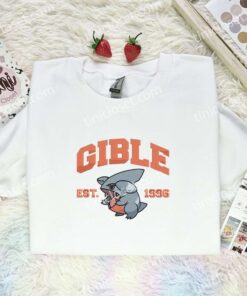 Gible Embroidered Shirt, Pokemon Embroidered Hoodie, Anime Embroidered Sweatshirt (3)