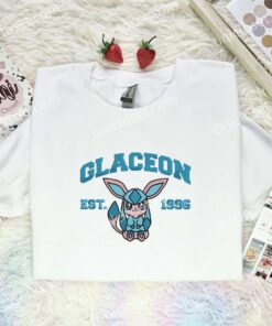 Glaceon Embroidered Shirt, Pokemon Embroidered Hoodie, Anime Embroidered Sweatshirt